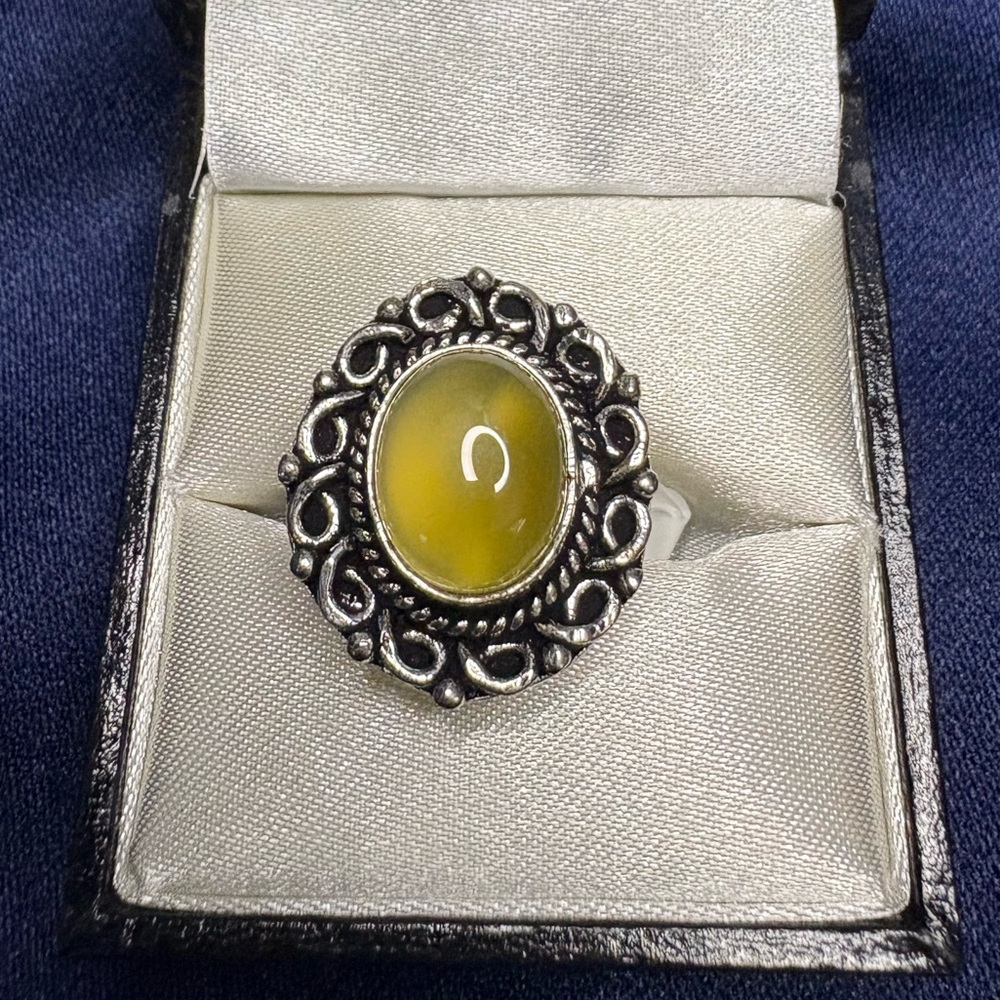 🤩Ring Chalcedony Agate Healing Gemstone Silver Setting Yellow Detailed Setting - Picture 2 of 6